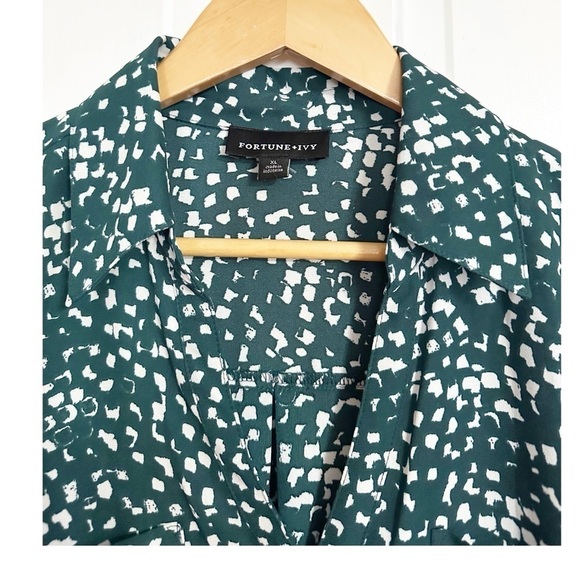 Fortune + Ivy Green Print Ling Sleeve Blouse Top Sz XL - Picture 3 of 6